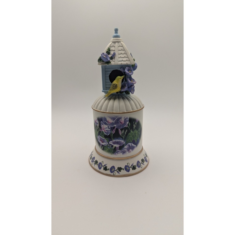 Birdhouse Music Box Fur Elise Yellow Bird Morning Glories Floral‎ Ceramic Decor